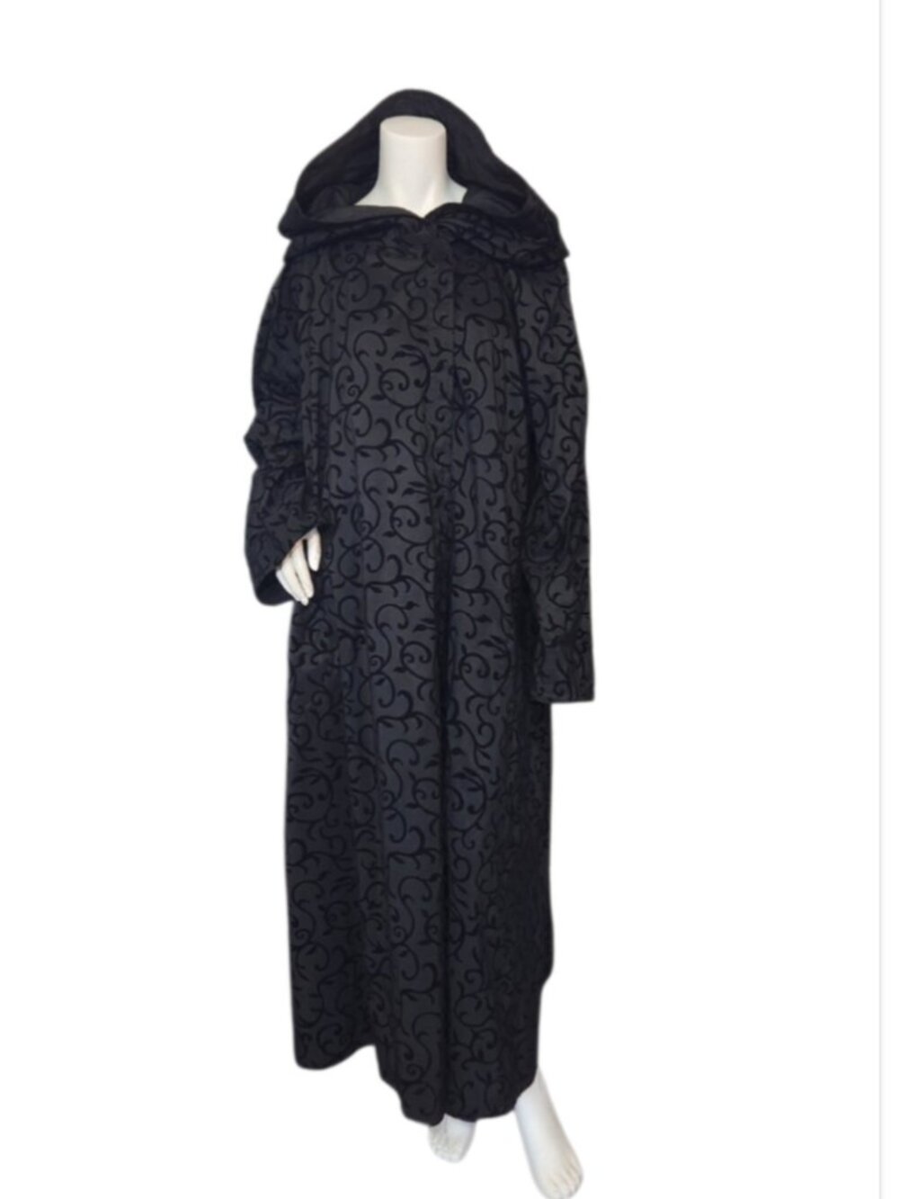 Vtg Cloak Cape Hooded Opera Coat Black Reversible Long Goth Jacket